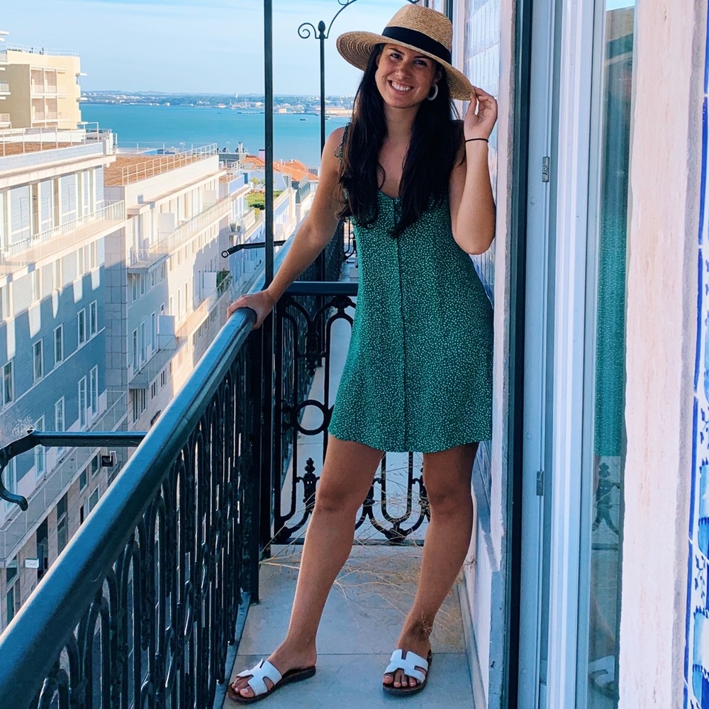 Green polka dot mini dress
